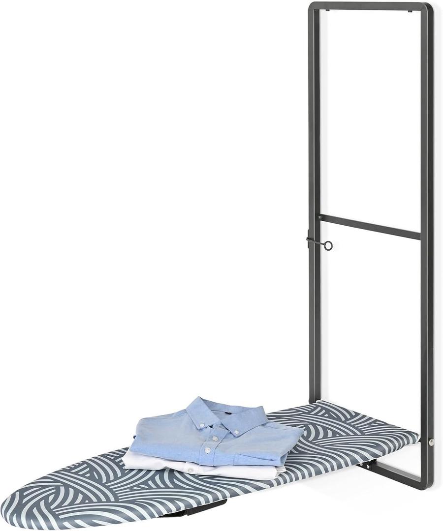 KINGBOARD Over Door Ironing Board, Hanging Ironing Board with Iron Holder, 36" X 12" Compact Fold Down Iron Board for Small Spaces, Removable Heat Resistant Cover, Blue