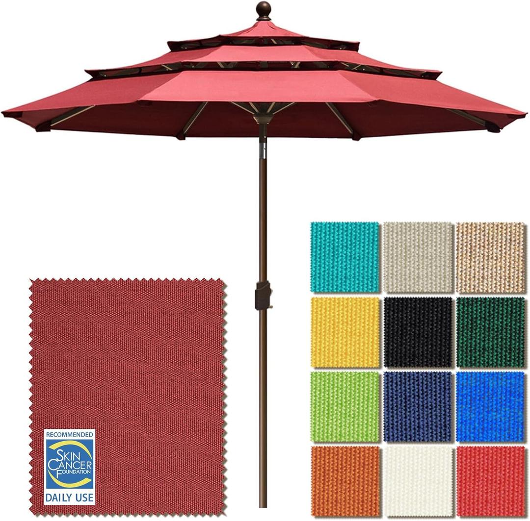 EliteShade USA 10-Year-Non-Fading 9ft 3-Tier Market Patio Umbrella, Commercial Grade Outdoor Table Umbrella with Crank Open, Windproof & UPF 50+ UV Protection, Heavy Duty Ventilation for Garden, Deck, Pool, Backyard, Beach & Bistro, Burgundy