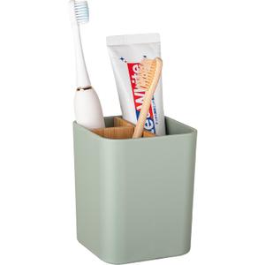 Bamboo Toothbrush Holder for Bathrooms, 3 Slots Kids Toothbrush and Toothpaste Holder Bathroom Countertop Organizer for Electric Toothbrushes, Floss, Razors - Green