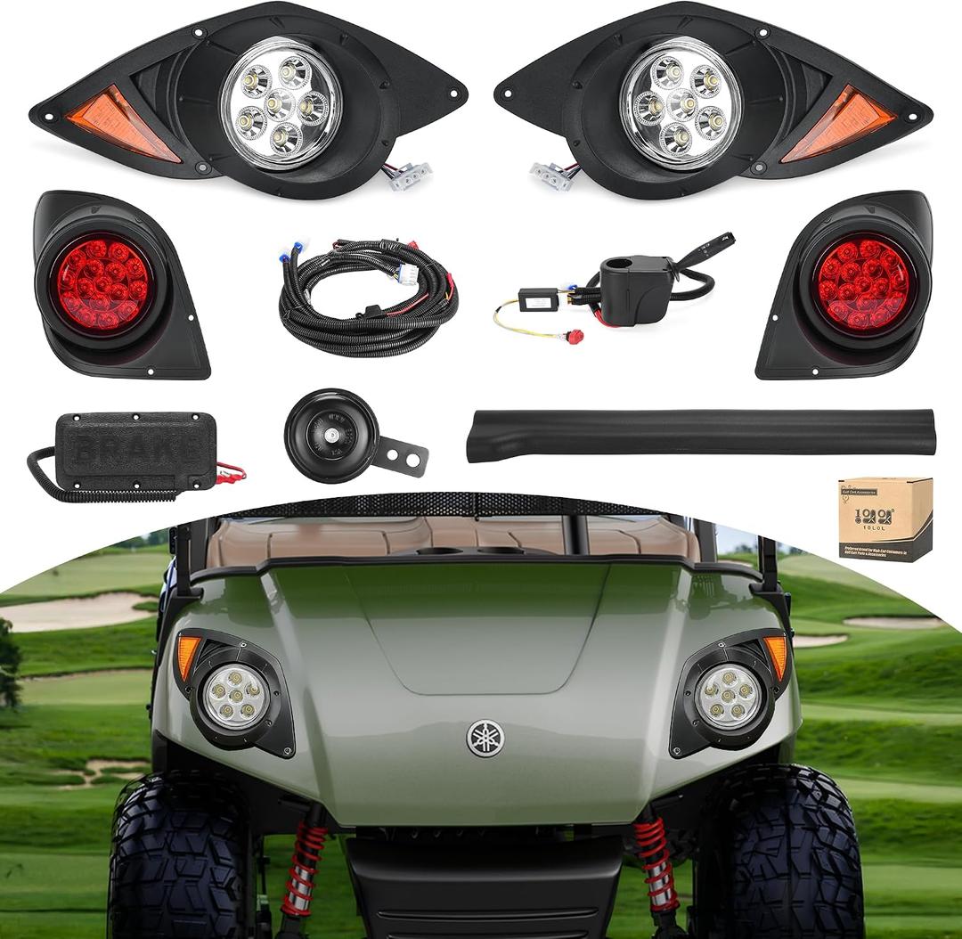 10L0L Golf Cart Headlights and Taillights Kit Fit Yamaha G29 YDR Drive 2007-2016, Deluxe Street Legal Light Kit with Turn Signals Switch/Horn/Brake Lights Harness12V Input