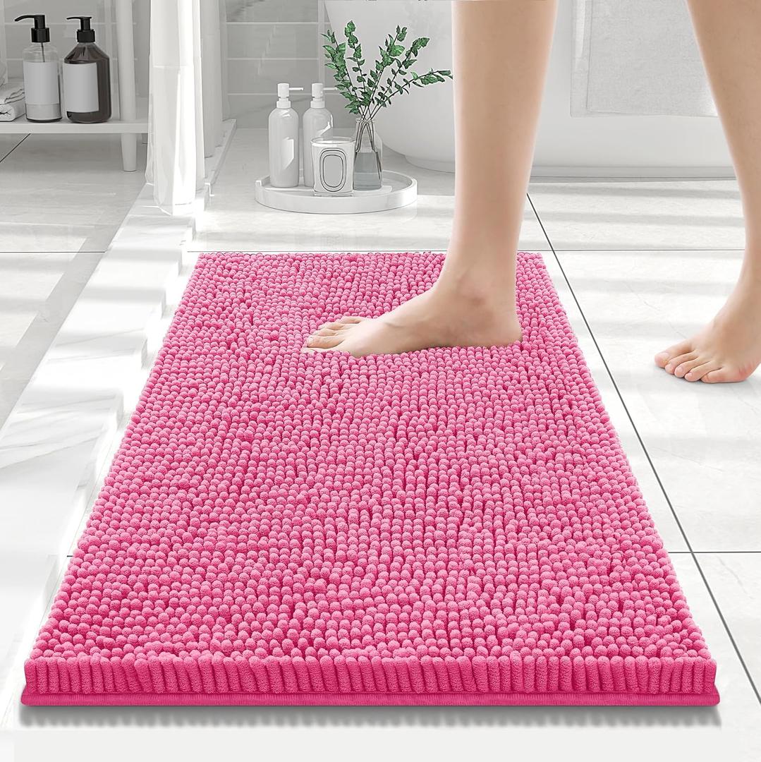 Smiry Luxury Chenille Bathroom Rugs 24x16, Extra Soft and Absorbent Shaggy Bath Mat, Machine Washable, Non-Slip Plush Carpet Runner for Tub, Shower, and Floor, Home Decor Accessories, Hot Pink (24'' x 16'', Hot Pink)