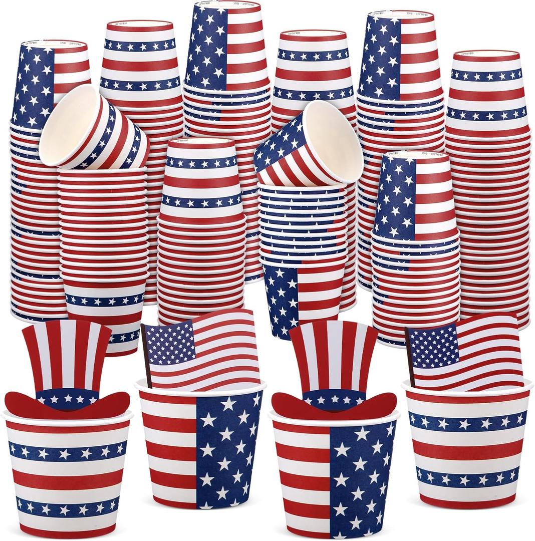 50 Pcs 4th of July Cups Patriotic Treat Snack Cups 10 oz American Flag Dessert Bowls Independence Day Ice Cream Bowl for Dessert Treats Patriotic Independence Day Party Favor Supplies