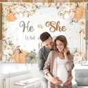 Fall Pumpkin Gender Reveal Backdrop He or She What Will Our Little Pumpkin Be Party Banner Pumpkin Floral Gender Reveal Party Supplies 7x5ft