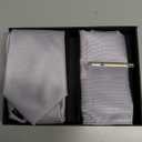 JEMYGINS Mens Tie and Lapel Pin Necktie Pocket Square Cufflinks and Tie Clip Sets for Business Casual 5PCS (Silver)