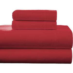 Pointehaven Flannel Deep Pocket Set with Oversized Flat Sheet, Twin, Rococco Red