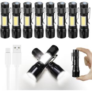 KunHe 10 Pack USB Rechargeable Mini Small LED Flashlights Bulk Camping Lantern Flashlight Bright High Lumens EDC Flash Light