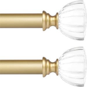 knobelite 1-Inch Single Window Curtain Rod Nickel for Windows 36 to 72 inch,with Decrative Finail Window Treatment Drapery Rods Set Length Adjustable, Gold Curtain Rod (Gold,2 Pack)