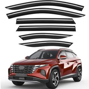 6pcs Outside-Mount Window Rain Guards Fit for Hyundai Tucson 2022-2026, Extra Durable Window Visors Wind Deflector Dark Smoke Vent Shades Car Tape-on 6-pcs with Thicker