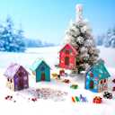 DoubleFill 48 Pcs Wood Gingerbread House DIY Craft Kit for Kids DIY Christmas Village Houses for Holiday Classroom Activities with 12 Color Markers Paint Your Own Wooden Birdhouse Set for Kids Gifts