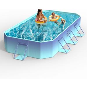 HeySplash Non-Inflatable Swimming Pool, Foldable Pool with Metal Bracket, Outdoor Portable Adults & Kids Pool for Garden Backyard Dog Pools (B-114"70.5"19.7")
