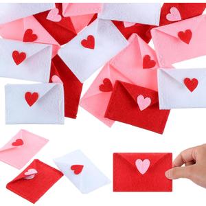 30 Pcs Valentine's Day Felt Envelope Bulk Heart Love Envelopes Stitching Note Table Scatter Holiday Bowl Filler for Wedding Shower Birthday Party Celebration Decor(Pink)
