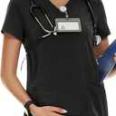 PACBREEZE Women's Maternity Scrub Top/Shirt V-Neck Workwear Medical Pregnancy Scrub Clothes, (Medium, Black)