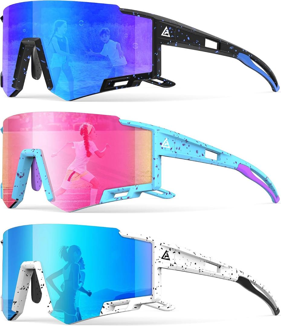 Kids Sunglasses Youth Baseball Sunglasses for Boys Girls Age 6-14 Sports UV400 Protection SunGlasses 3 Pack