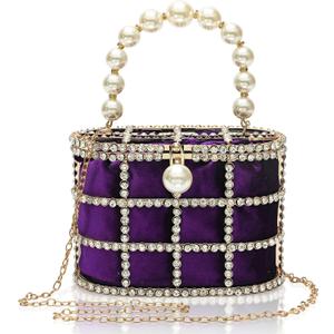 CARIEDO Evening Handbag Women Clutch Purses with Pearl Diamonds for Wedding Prom Birthday Party Dinner Accessories (Purple)