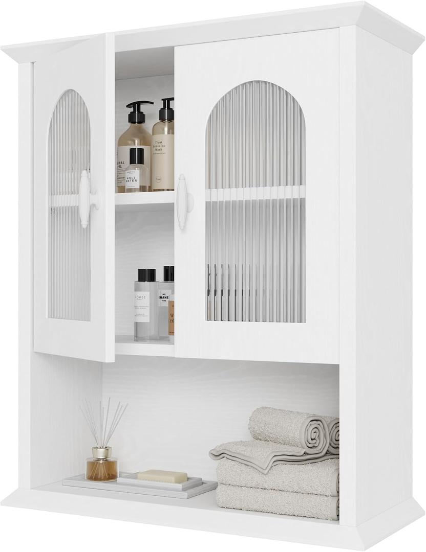 CJL Bathroom Wall Cabinet with Fluted Door, 18.9'' x 23.6'' Medicine Cabinet, Over The Toilet Storage Cabinet, White, 18.9''W x23.6''H x 9.2''D