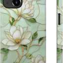 for iPhone 13 Case Cute - Wireless Charging Compatible - Dual-Layer Hard Shell + Silicone Cover - Aesthetic Protective Phone Case for Women - Vintage Magnolia Flowers