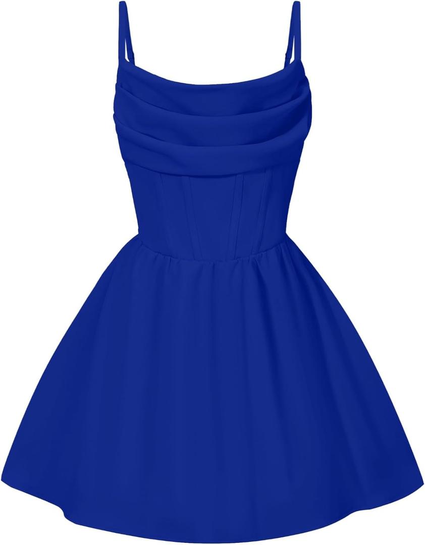 EXARUS Girls Formal Dress Tween Party Dance Spaghetti Strap Birthday Cocktail Teen Junior Wedding HOCO Ruffle Mini Elegant Dresses Royal Blue 16 Years