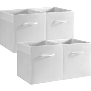 StorageWorks White Storage Cubes, 11-inch Leather Bins with Handle, Cube Organizer Baskets for Shelves and Closet, Collapsible Storage Bins, 4-Pack