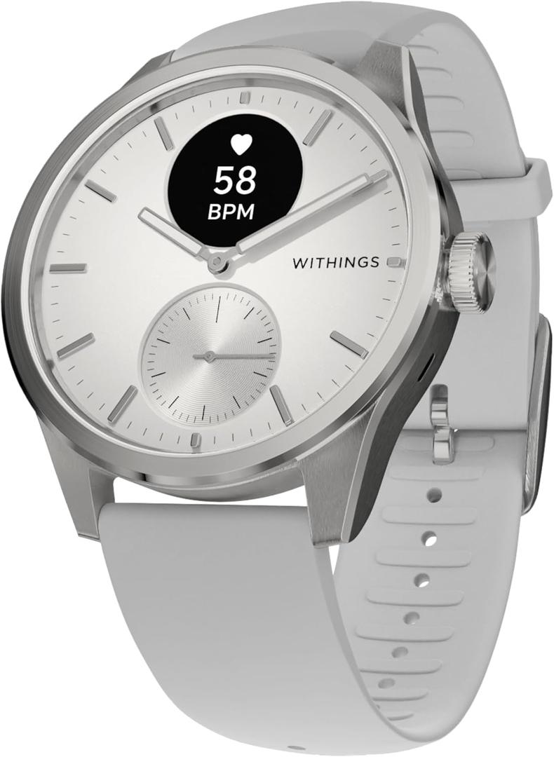 Withings ScanWatch 2 - Hybrid Smart Watch, Heart Rate Monitoring, Fitness Tracker, Cycle Tracker, Sleep Monitoring, GPS Tracker, 30-Day Battery Life, Android & Apple Compatible, HSA/FSA, White 