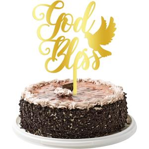 God Bless Acrylic Gold Mirror Cake Topper for Baptism, Christening, Dedication or First Communion Decorations