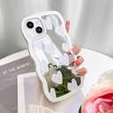 LSL Case for iPhone 14 Plus Glossy Mirror White Hearts Pattern | Protective Cover Slim Lightweight Trendy Design for Women & Girls Curly Wave Edge