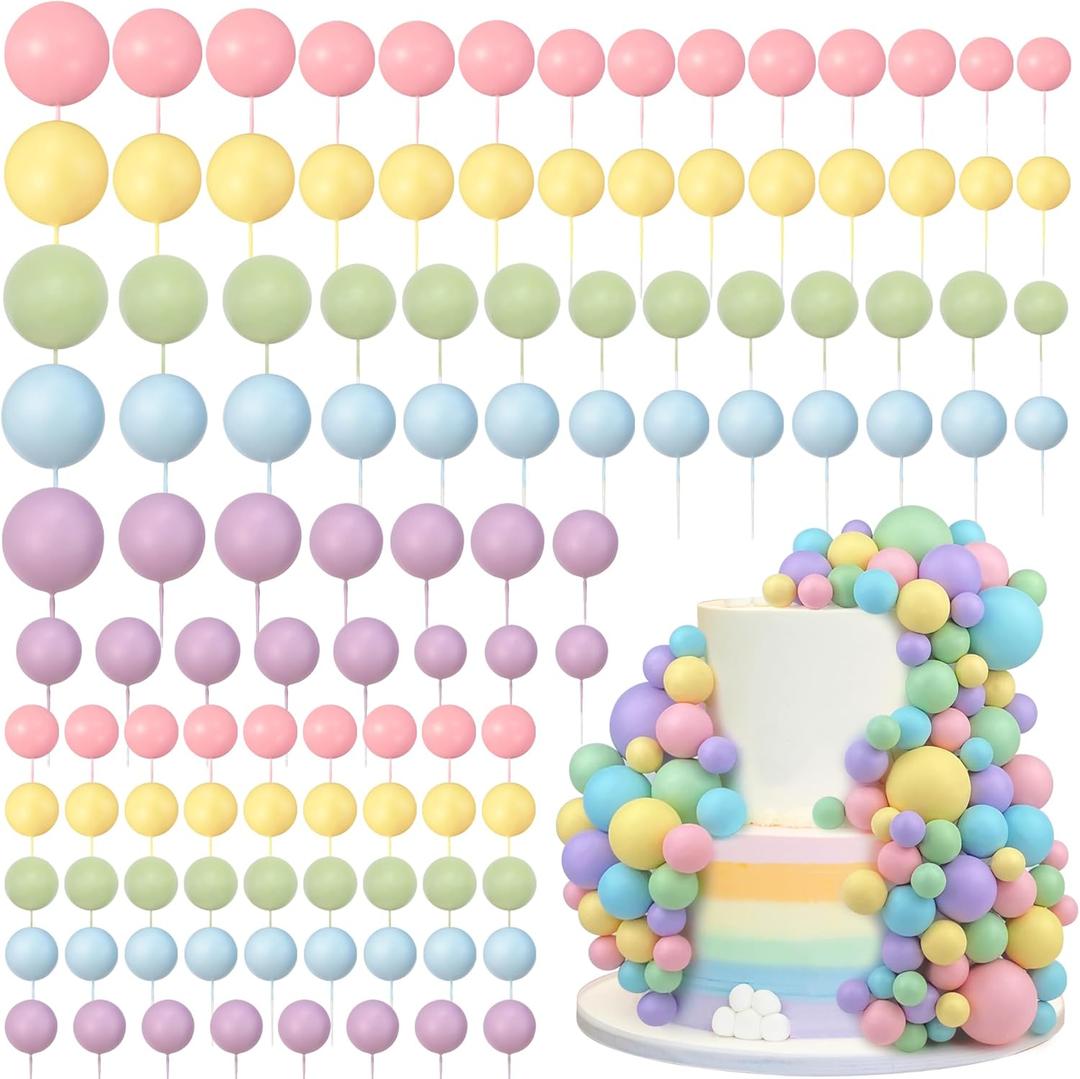 113 PCS 5 Size Colorful Cake Picks - Ball Shaped Cake Topper Pearl Balls Cupcake Cake Insert Topper for Birthday Party Wedding Decoration Supplies (Pink Yellow Blue Purple Green)