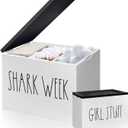 Tampon Holder for Bathroom, Pad And Tampon Organizer with Tray Lid, Wood Feminine Product Organizer Shark Week Tampon Storage, Bathroom Accessories Small Storage Box - White