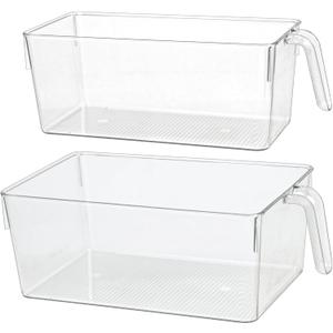 2pcs Clear Kitchen Storage Bins, pantry organizers and storage, Small Clear Containers for Organizing, Fridge Organizer, Cabinet Shelf Storage Bins (M+S)