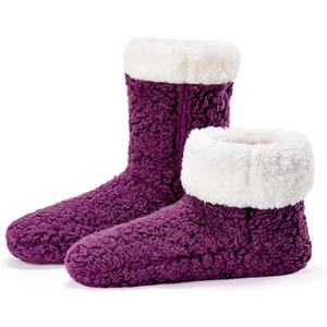 cosyone1997 Women's Fuzzy Slipper Socks with Non-slip Grippers, Cozy & Unique Gifts (Large-X-Large, Purple)