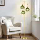 ILLMTW Glass Floor Lamp for Living Room,Bedroom,Gold Mid Century Modern Standing Lamp Brass Tree 3 Light Tall Floor Lamps Vintage Retro Floor Lights Green Flower Lamp Shade Farmhouse Boho Bohemian