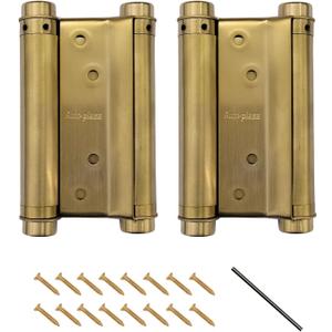 Pair of 4" Double Action Spring Hinge Stainless Steel Cafe Saloon Door Swing Self Closing Brass with Screws