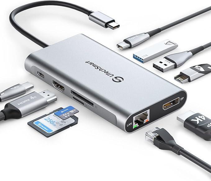 Laptop Docking Station Dual Monitor,10 in 1 UtechSmart 4k 60hz HDMI+DP USB C Dock, 100W PD, 1000Mbps Ethernet, 5Gbps USB3.0&Type c, 2×USB 2.0, SD/TF, USB C Docking Station for Dell/HP/Lenovo/MacBook Silver Laptop Docking Station Dual Monitor,10 in 1 UtechSmart 4k 60hz HDMI+DP USB C Dock, 100W PD, 1000Mbps Ethernet, 5Gbps USB3.0&Type c, 2×USB 2.0, SD/TF, USB C Docking Station for Dell/HP/Lenovo/MacBook Silver