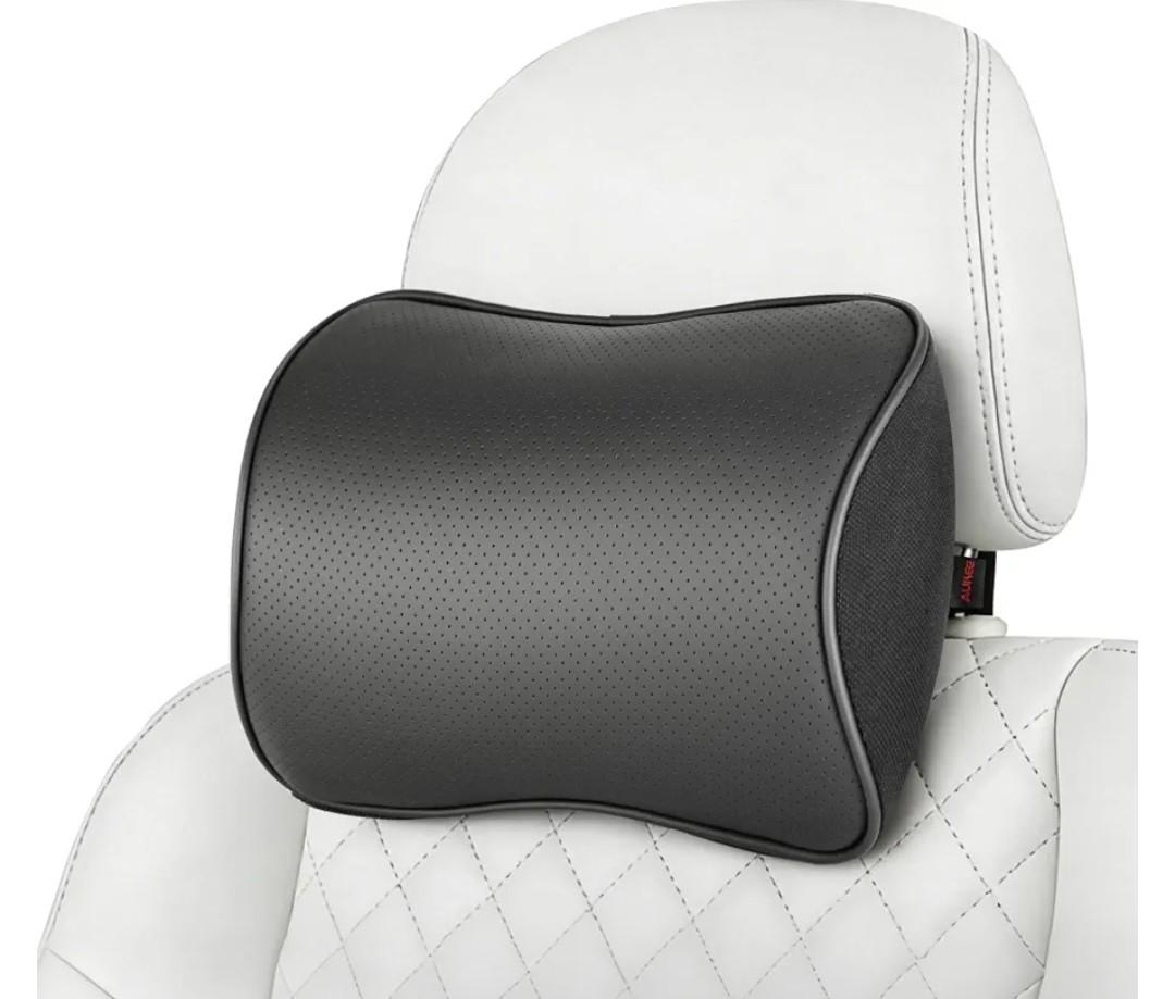 Aukee Car Headrest Pillow Memory Foam Car Neck Pillow with Adjustable Strap Soft Leather Headrest for Driving Home Office Black (1PC)