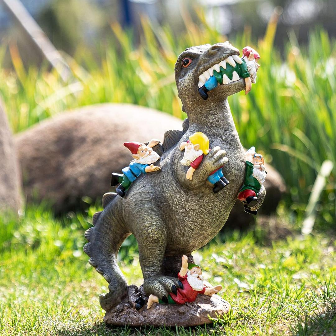 SOWSUN Garden Gnomes Statues Yard Decorations Outdoor Garden Decor, 14 Dinosaur Gnomes Garden Statues, Patio, Lawn Ornament, Gardening Gifts for Women for Housewarming