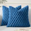 MIULEE Navy Blue Faux Fur Decorative Throw Pillow Covers 16x16 Inch Set of 2 Super Soft Cozy Plush Cushion Cases Luxury Fluffy Pillowcases for Sofa Couch Bed Living Room