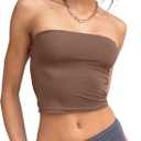 Trendy Queen Womens Tube Tops Strapless Crop Tops Basic Backless Sleeveless Bandeau Going Out Cute 2025 Summer Outfits (Medium, Coffee)
