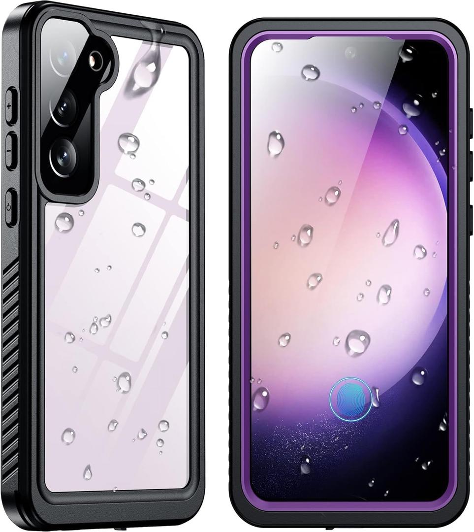 SPIDERCASE Designed for Samsung Galaxy S23 Case Waterproof,Built-in Screen & Camera Lens Protector[IP68 Underwater][Military Grade Shockproof] Full Body Protection Phone Case,Purple/Clear
