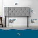 Lucid Mid-Rise Upholstered Headboard - Diamond Tufted - Padded Polyester - Adjustable Height from 34 to 46 - Easy Assembly - Bed Frame or Wall Mount - Sturdy - Stone - Full / Full XL Size