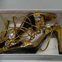 Kluolandi Women's Strappy Stiletto Heels with Crystal Lace Up Gladiator Sexy Open Toe High Heeled Sandals Gold Heels for Women, Size: 10