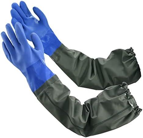 MUMUKE Long Waterproof Gloves, Long Chemical Gloves, Reusable, Padded Cotton Lined/Acid & Oil Resistant 28 inch