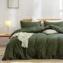 BESTOUCH Duvet Cover Set 100% Washed Cotton Linen Feel Super Soft Comfortable Chic Lightweight 3 PCs Home Bedding Set Olive Green Queen