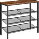 HOOBRO Shoe Rack for Entryway, 4-Tier Shoe Organizer with Adjustable Mesh Shelves, 12-16 Pairs of Shoes, Spacious Floor Mount, Metal, Industrial, Shoe Shelf for Closet, Rustic Brown BF42XJ01
