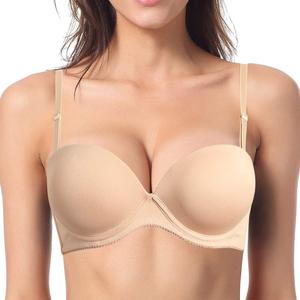 YBCG Push up Strapless Padded Convertible Add a Cup Underwire Supportive Bra with Clear Straps for Women's Wedding (32B, Nude)