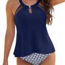 Blooming Jelly Womens Tankini Swimsuit Modest High Neck Two Piece Bathing Suit High Waisted Cute Flattering Ladies Swimwear, Medium