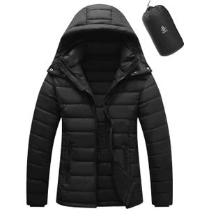 ASPO Women's Packable Puffer Jacket Lightweight Waterproof Warm Full Zip Quilted Winter Coat with Hood