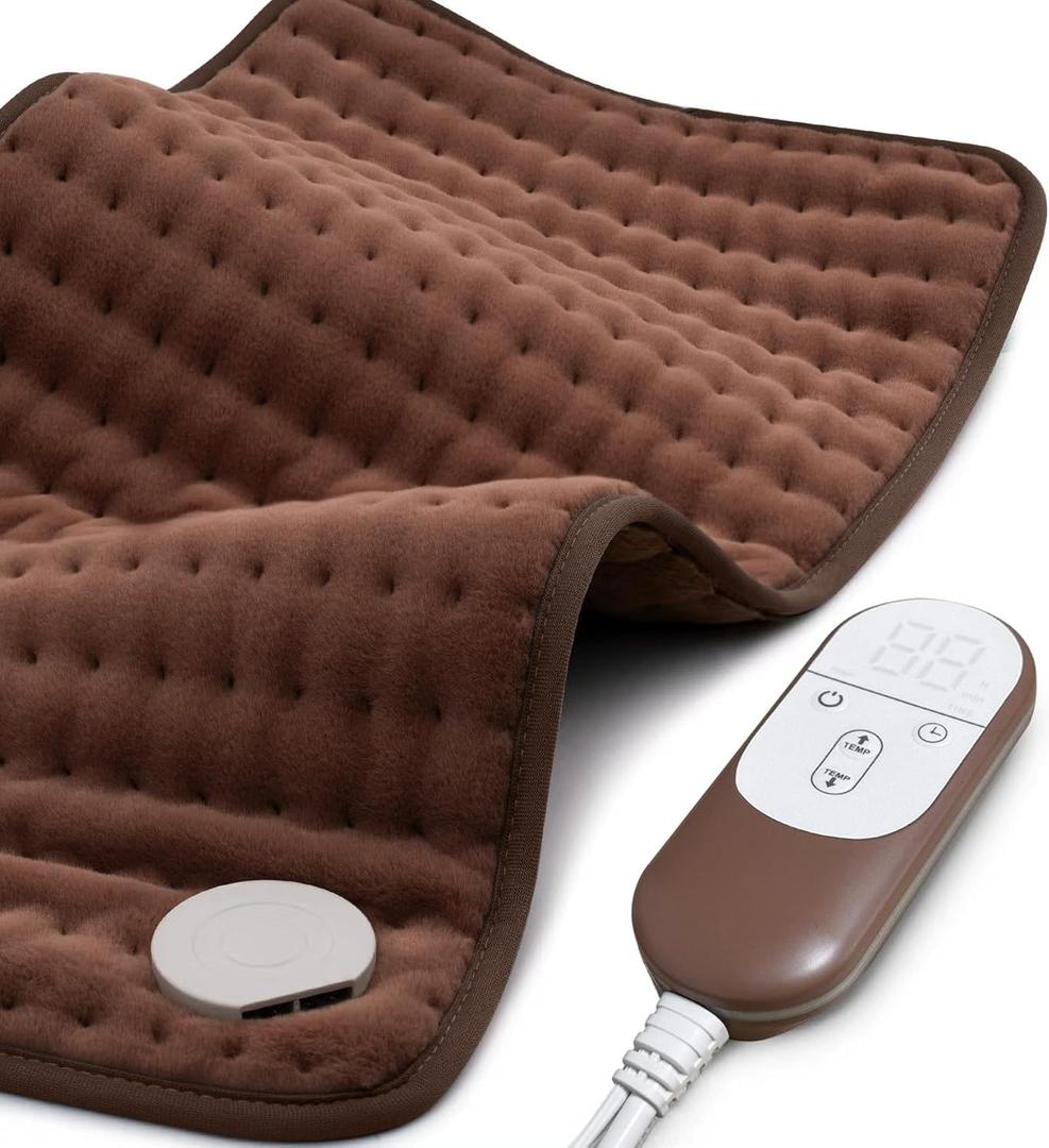 Heating pad for Back, Neck, Shoulder, Cramps and Leg Pain Relief, Heat Pads Christmas Gifts for Women, Men, Mom, Dad, Auto-Off,Machine Washable,Moist Dry Heat Options,Extra Large 12"x24" (Brown)