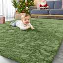OLANLY Area Rugs for Living Room Bedroom, Machine Washable 4x5.9 ft Soft Fluffy Shaggy Bedside Rug, Indoor Floor Carpet for Kids Girls and Boys, Dorms, Nursery Rooms, Home Decor Aesthetic, Green