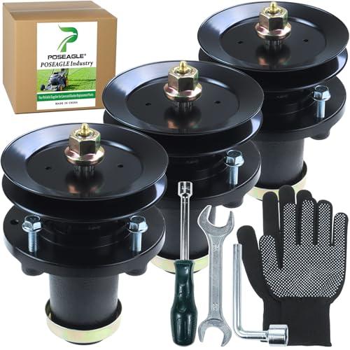 POSEAGLE 3 Pack Pre-Greased 539131898 Spindle with 532153535 Pulley Replaces 539131898, 532173436, 532153535, 532177865, 539112171 for Husqvarna MZT52, Z248F, TS254G, MZT52BF Lawn Tractors