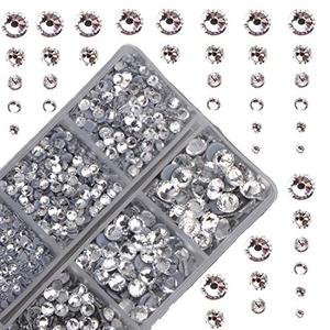 4000pcs Mixed Size Hot Fix Round Crystals Gems Glass Stones Hotfix Flat Back Rhinestones (Clear Crystal)