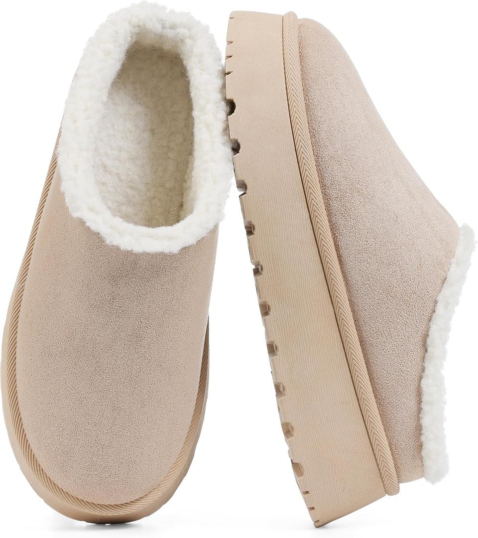 Lyrisiphy Slippers for Women Genuine Suede & Real Shearling Fur Lining - Memory Foam House Slippers for Women Indoor Use - Water Resistant Womens Clogs House Shoes for Women (8.5, Apricot)